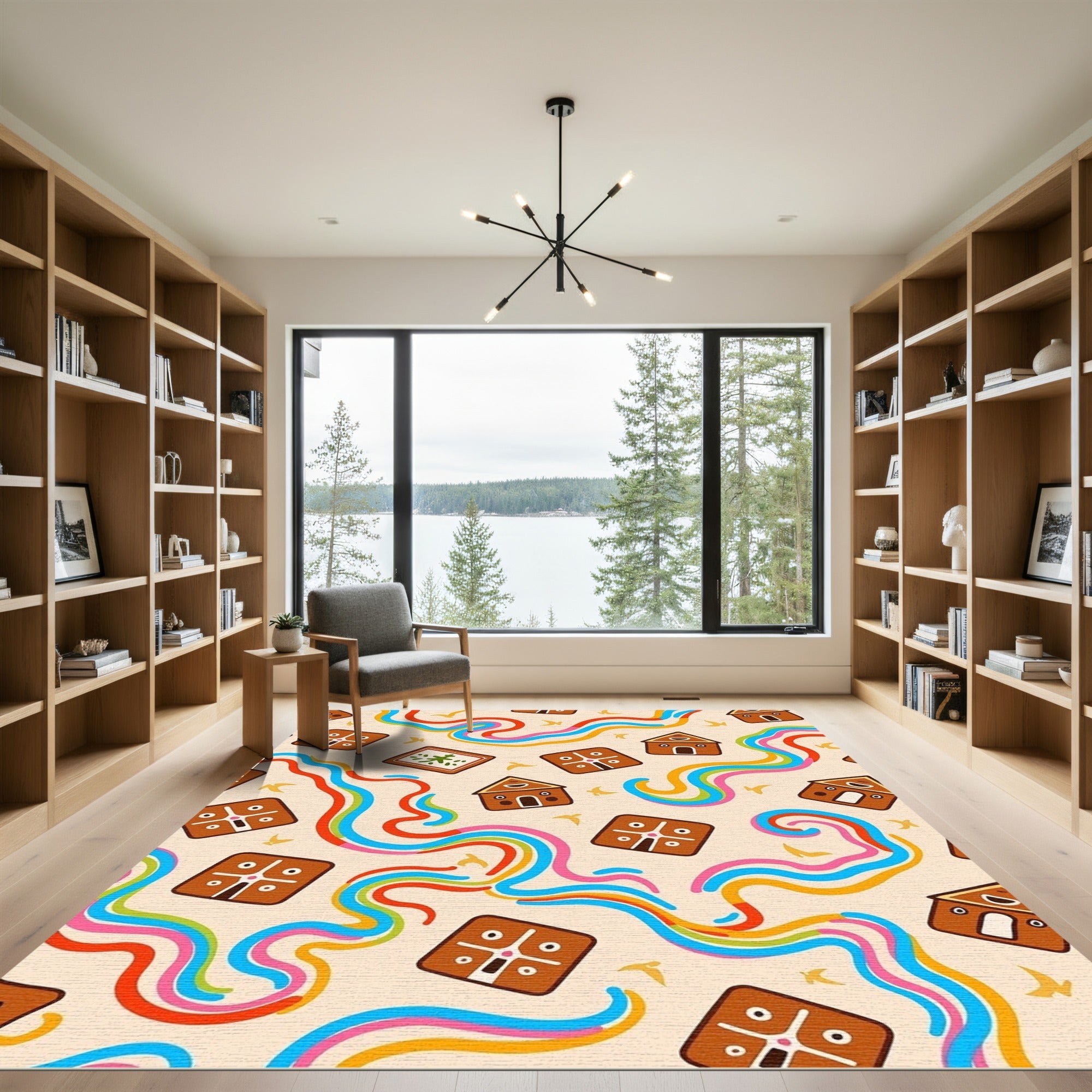 Whimsical Rainbow Houses Whimsical Birds Rug