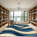 Abstract Navy and Cream Flowing Wave Rug