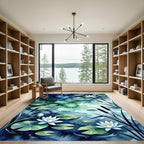 Serene Blue Green Lily Pond Garden Rug