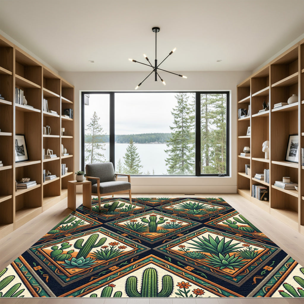 Southwestern Desert Cactus Diamond Tile Rug