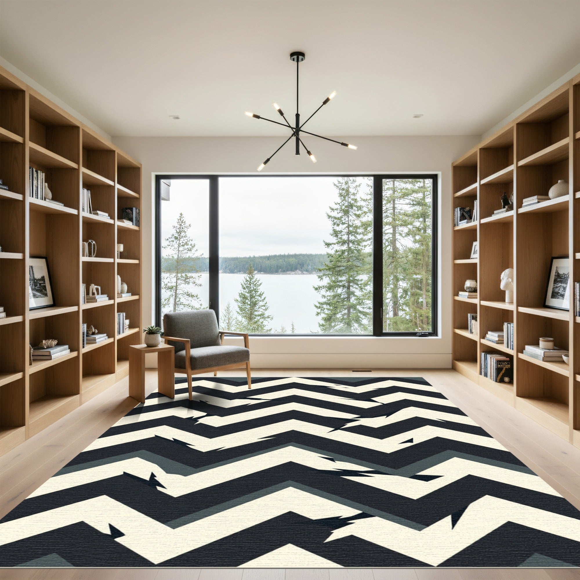 Monochromatic Jagged Chevron Fragments Rug
