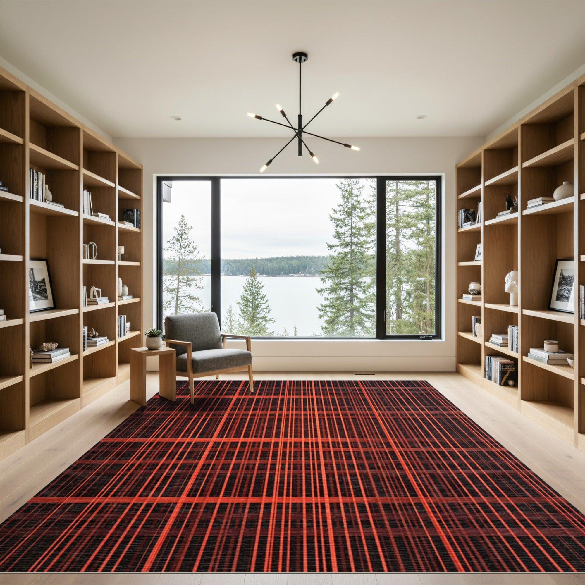 Red Orange Plaid Lattice Rug