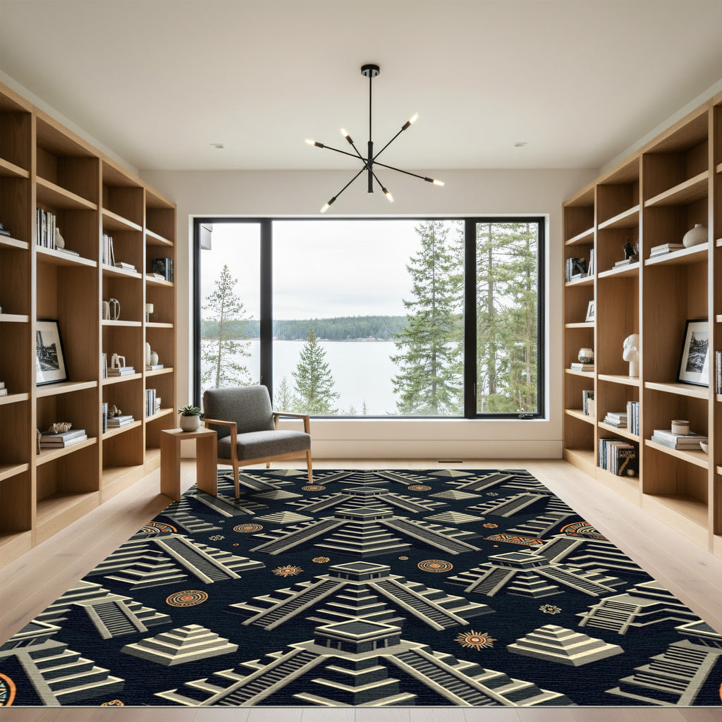 Isometric Aztec Pyramid Charcoal Geometric Rug