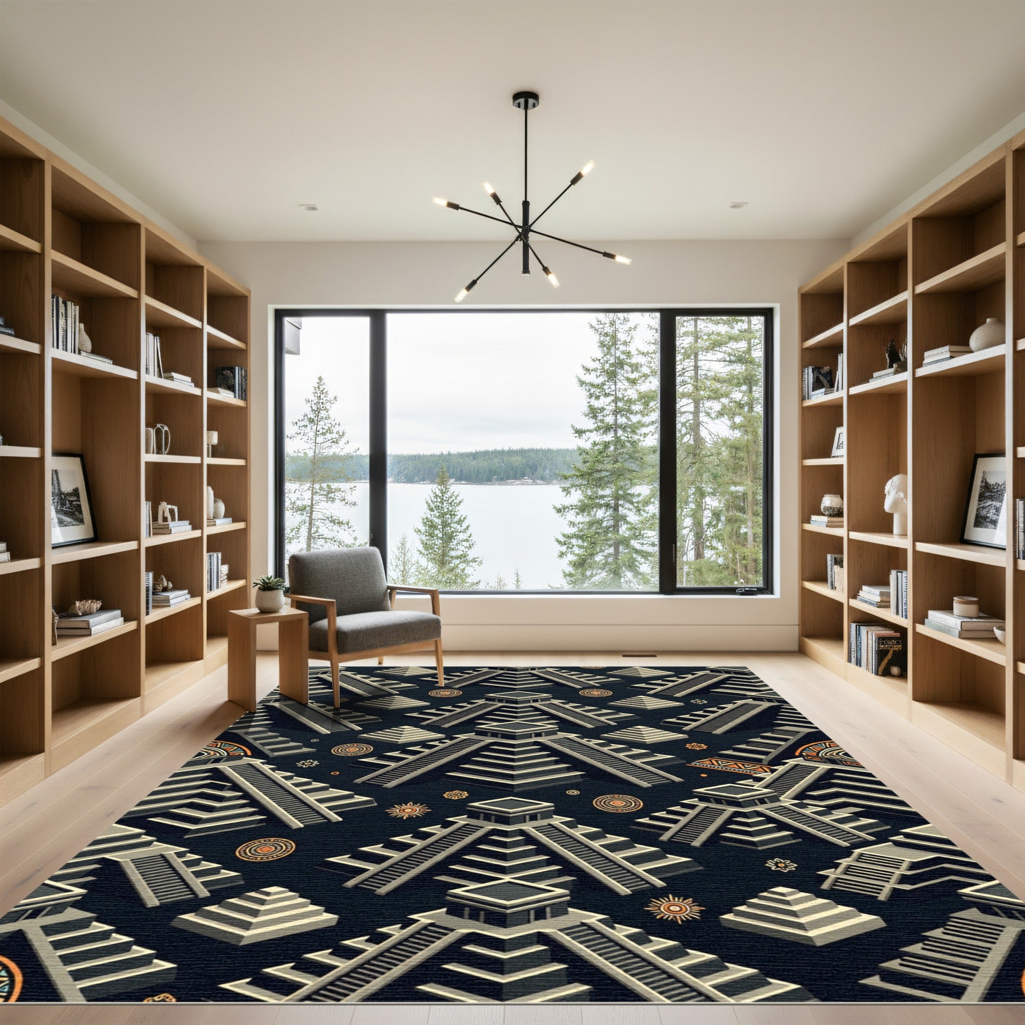 Isometric Aztec Pyramid Charcoal Geometric Rug