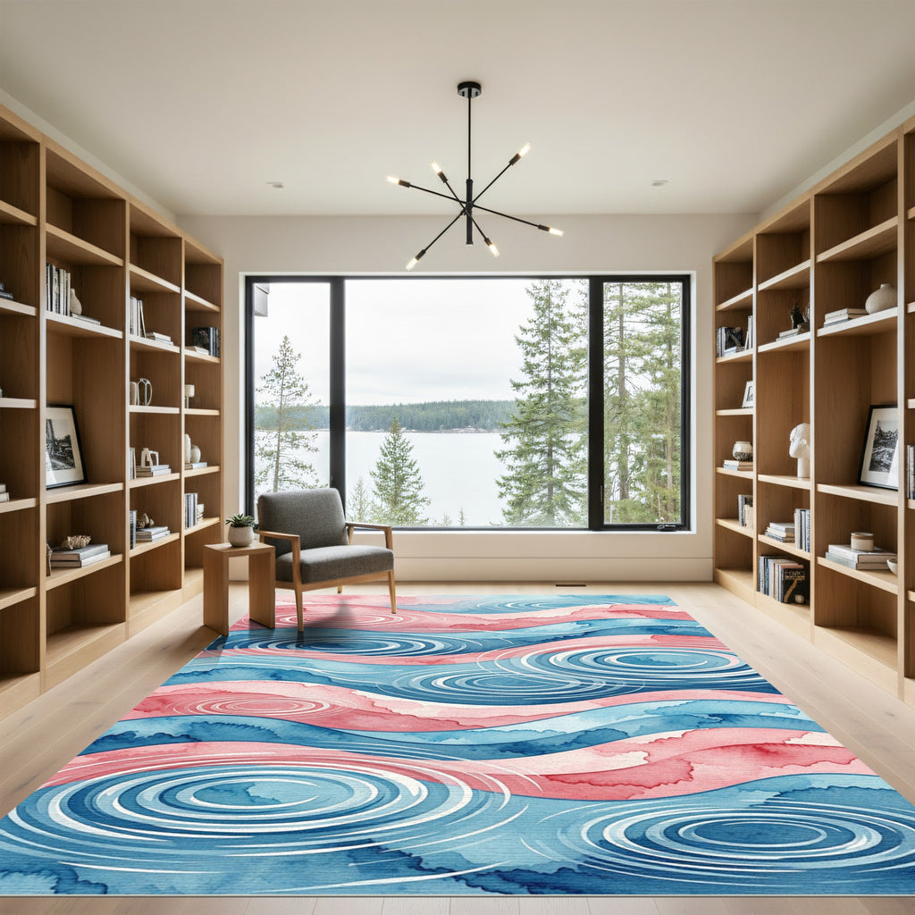 Watercolor Blue and Pink Ripple Wave Rug