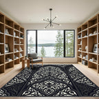 Black Arched Arabesque Intricate Scrollwork Rug