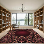 Rich Burgundy Baroque Scrollwork Frame Rug