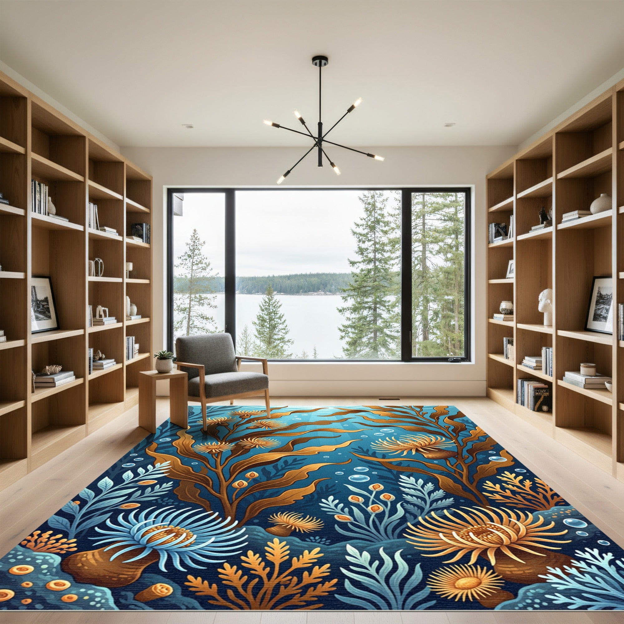 Golden Anemone Coral Blue Ocean Rug