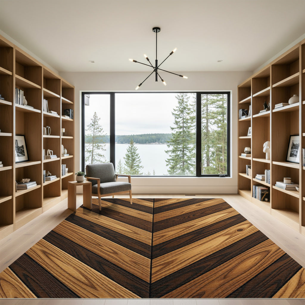 Rustic Brown Wooden Chevron Layers Rug