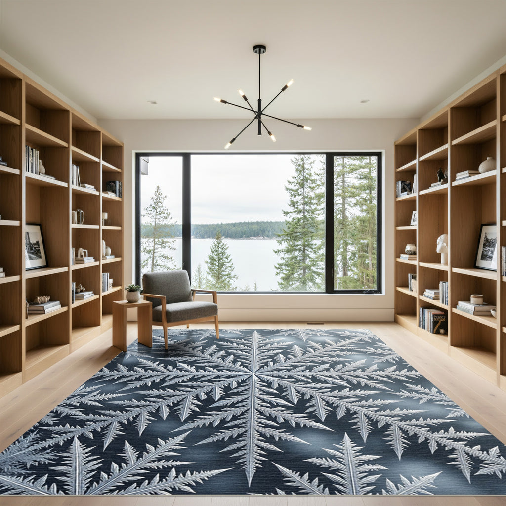 Icy Silver Geometric Snowflake Fractal Rug