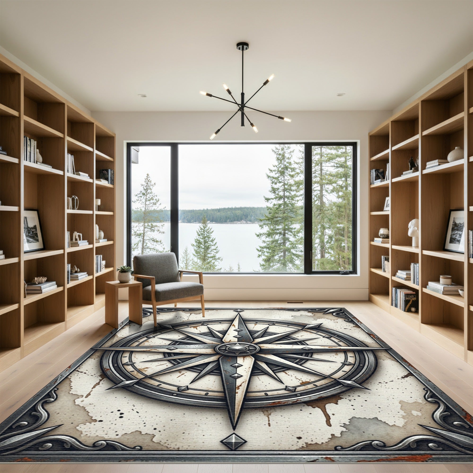 Vintage Nautical Compass Rose Rug