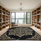 Ornate Golden Filigree Floral Medallion Rug
