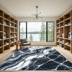 Modern Black and White Marble Swirl Rug