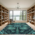Teal Floral Palm Leaf Composition Rug