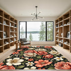 Coral Peach Rose Blossom Garden Rug