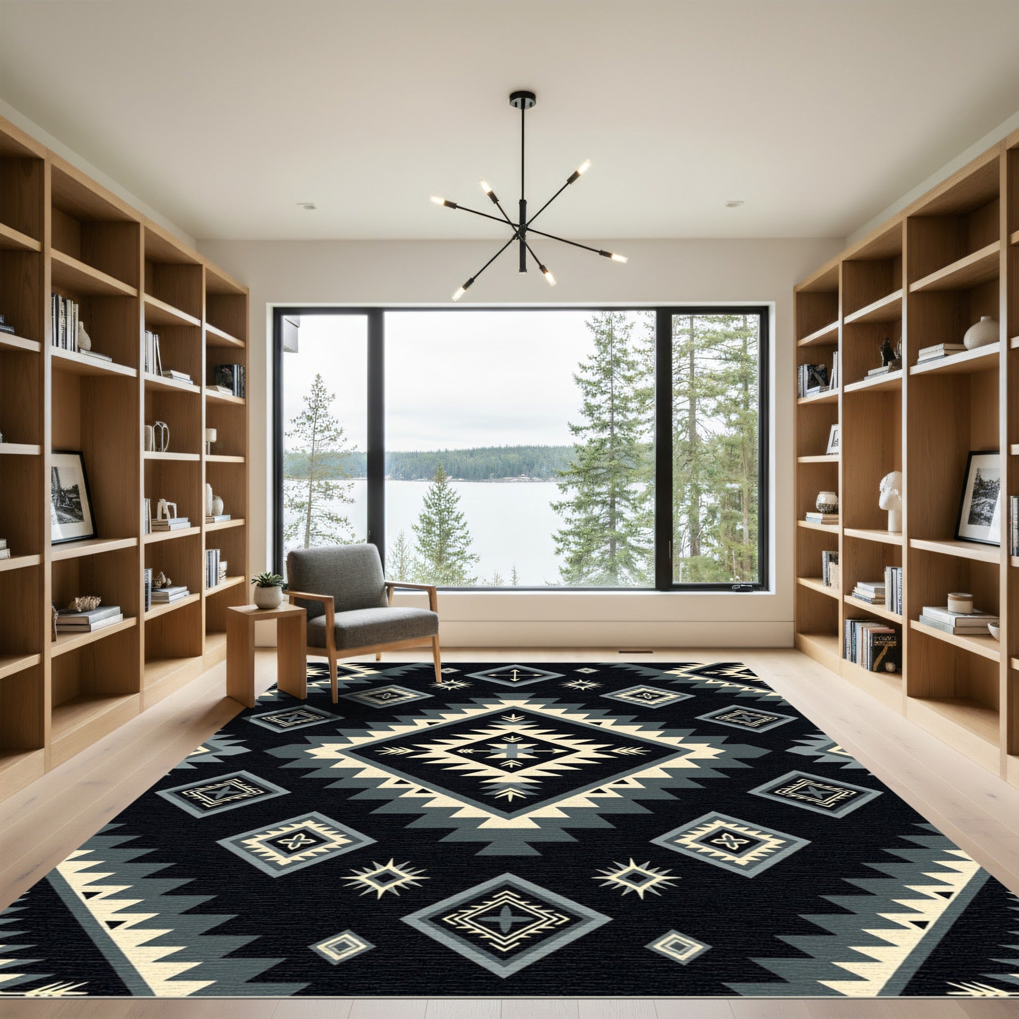 Black Geometric Diamond Native Inspired Rug