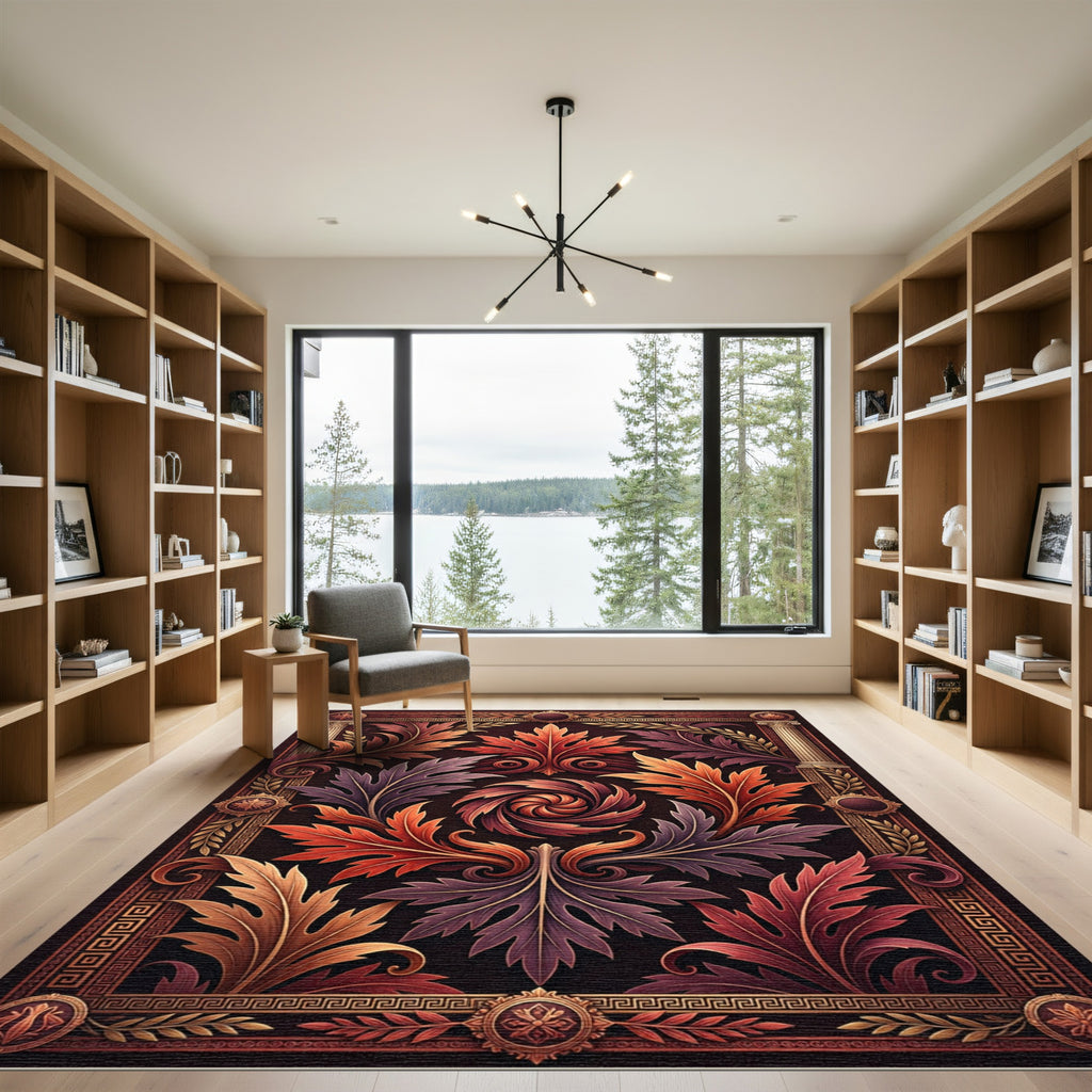 Rich Autumn Leaf Scrollwork Medallion Rug