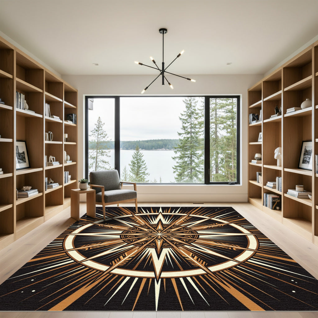 Celestial Golden Starburst Geometric Rug