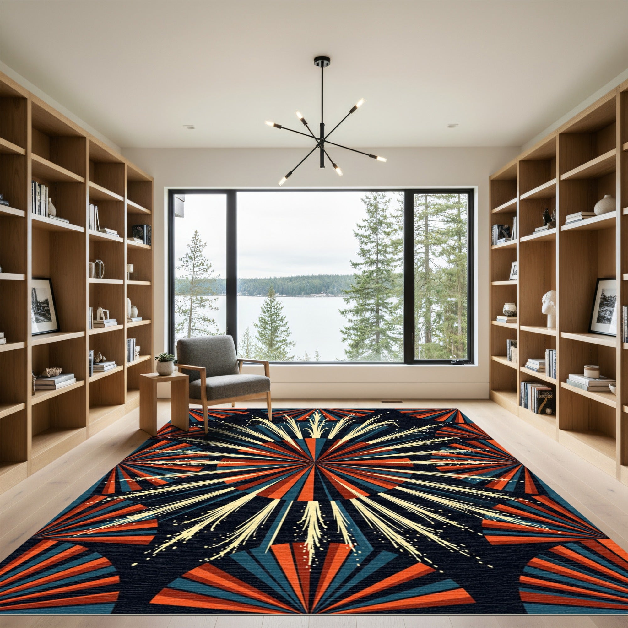 Explosion burst fan red teal Rug