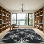 White Snowflake Dark Background Repeating Motif Rug