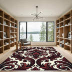 Elegant Burgundy Gothic Damask Scroll Rug