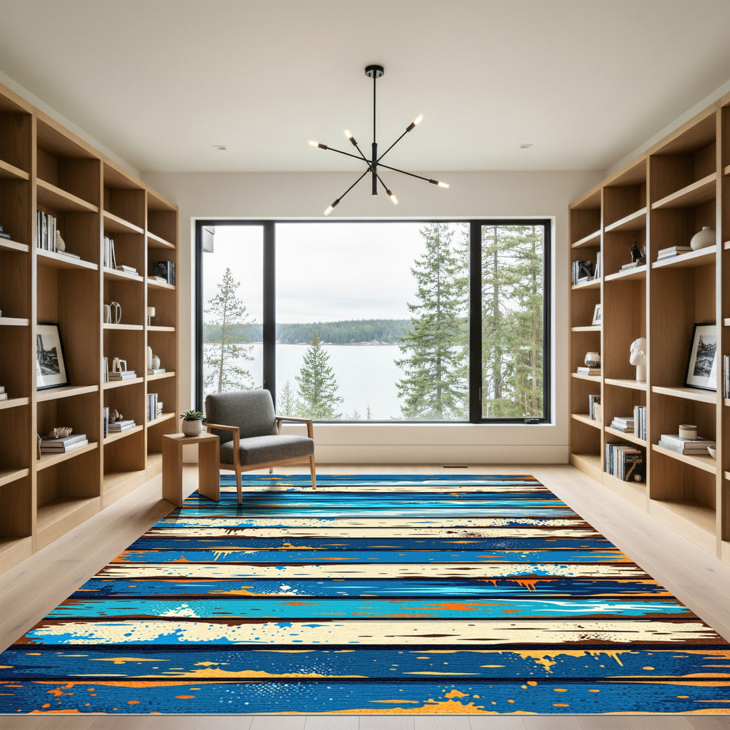 Abstract Blue Ocean Beach Stripe Rug