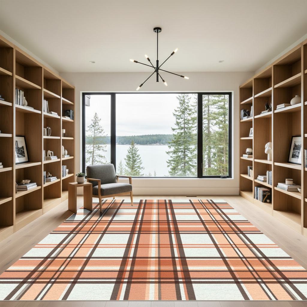 Warm Orange Brown Tartan Crossing Rug