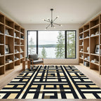 Modern Black Beige Geometric Grid Rug
