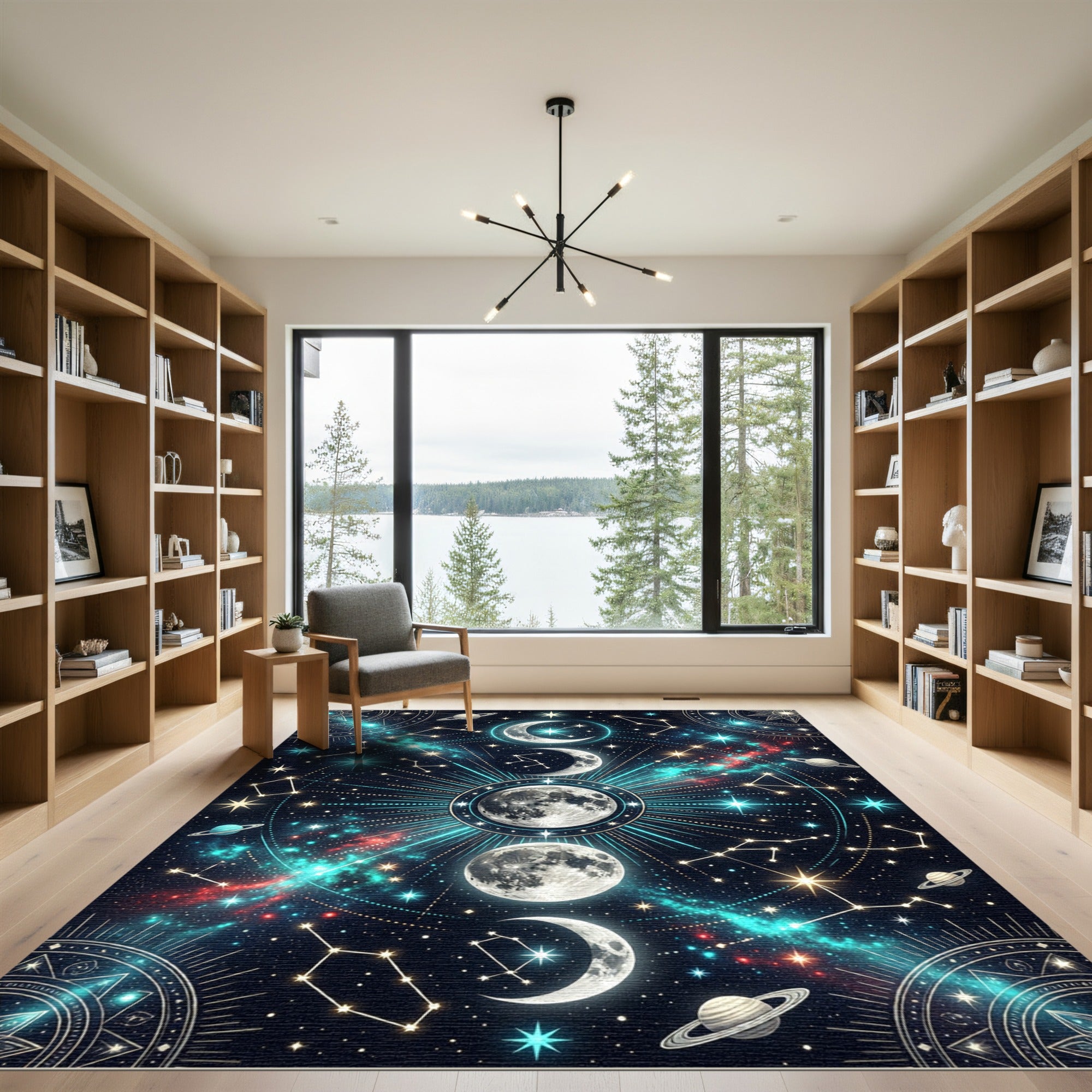 Celestial Lunar Phases Galaxy Starry Art Rug