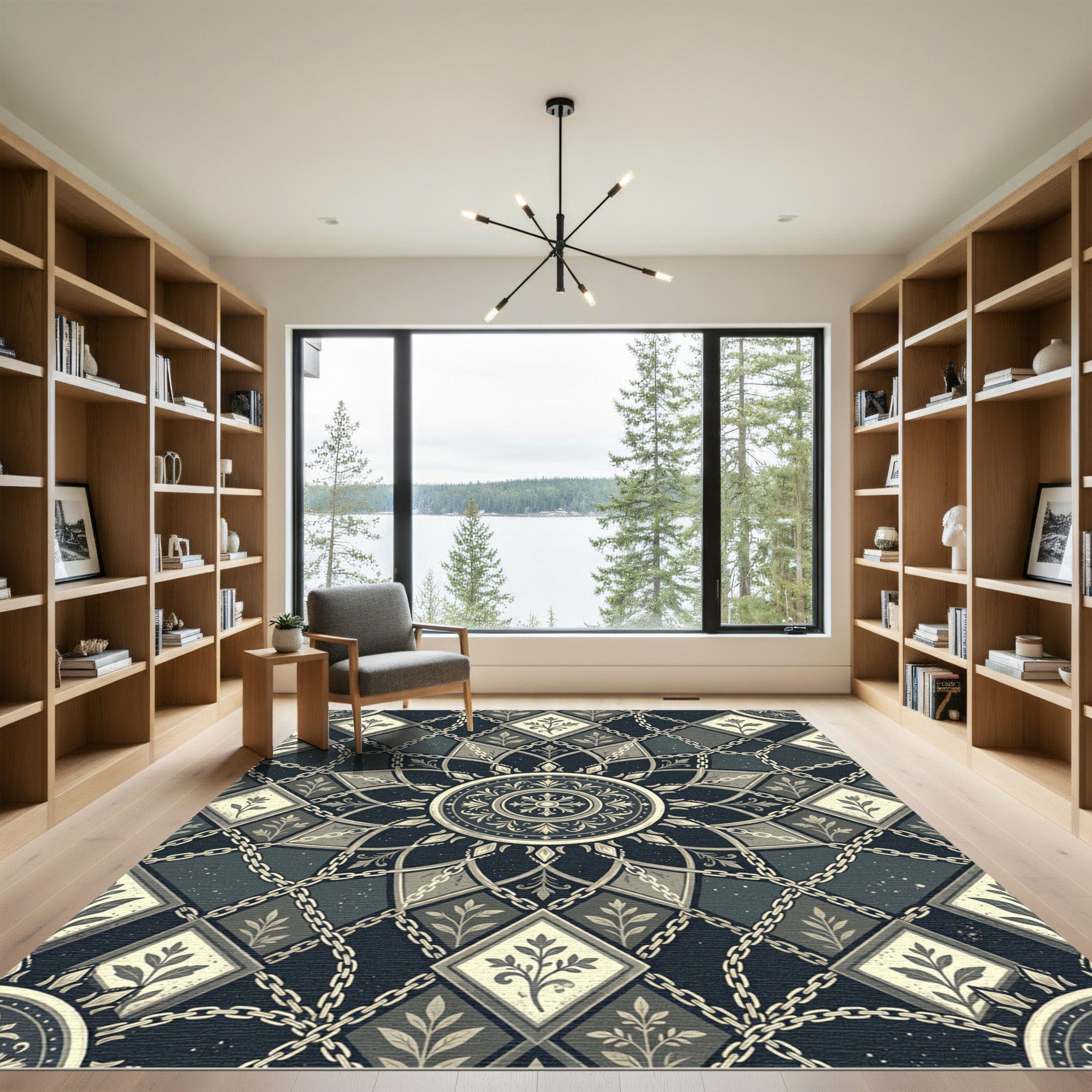Dark Gray Chain Medallion Floral Diamonds Rug