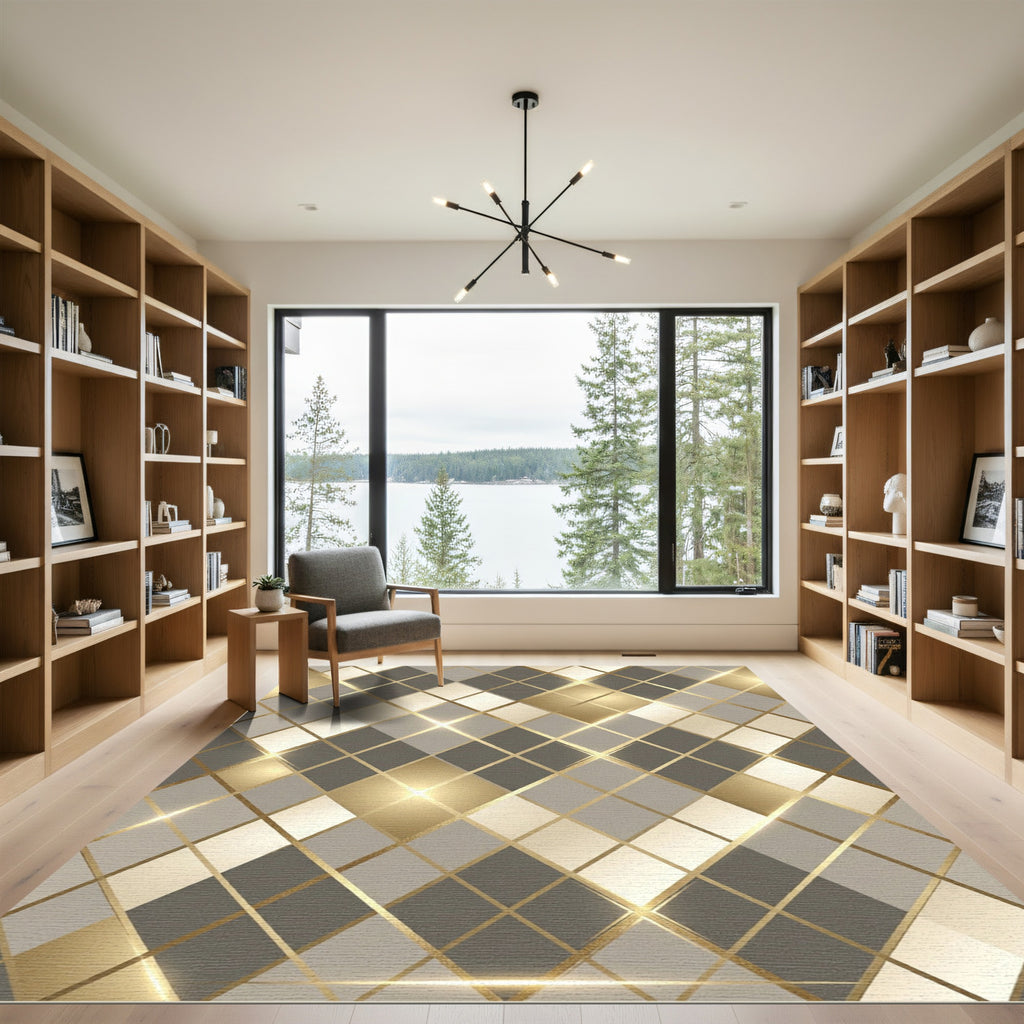 Golden Diamond Geometric Luster Rug
