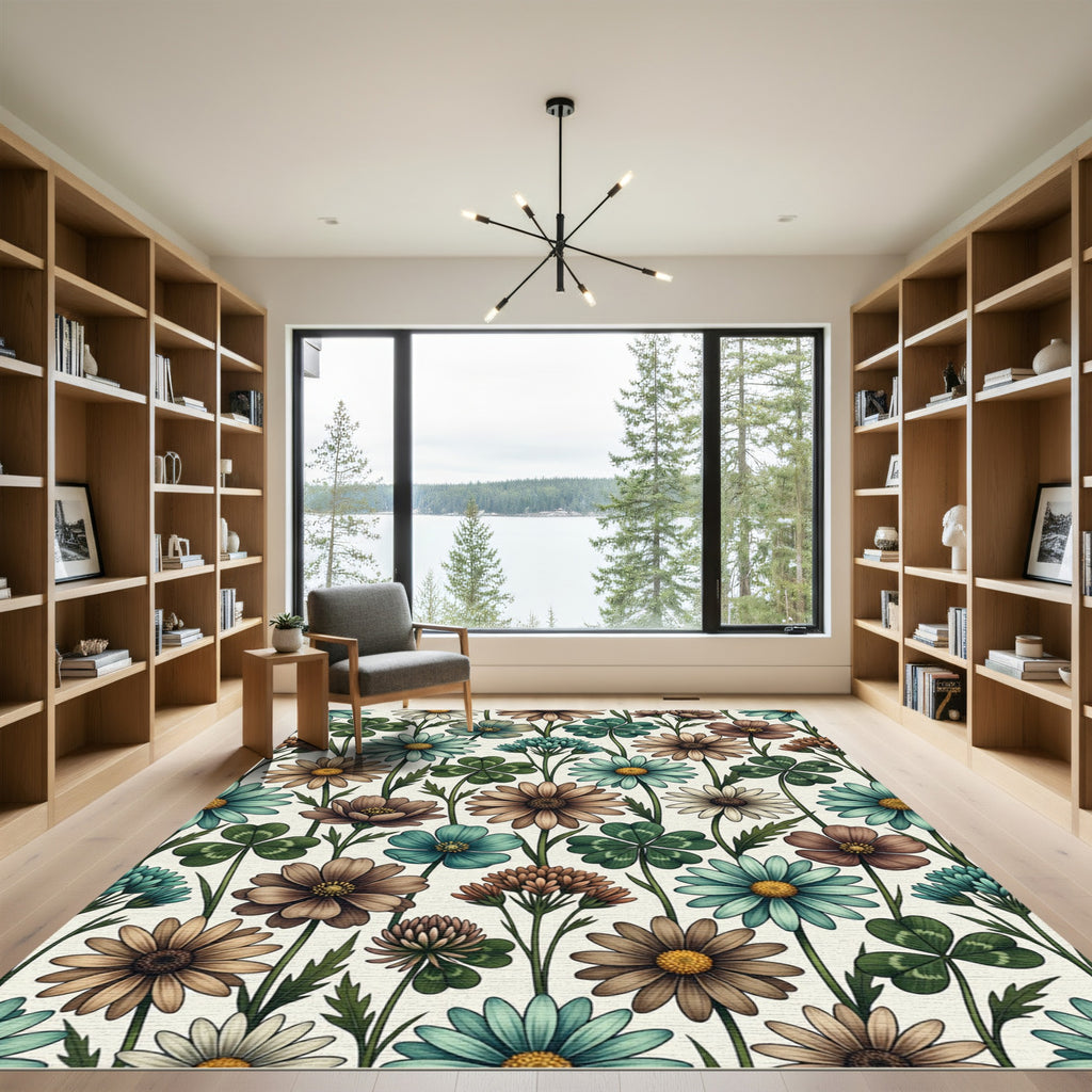 Pastel Botanical Clover and Daisy Meadow Rug