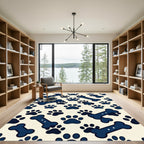Playful Navy Dog Paw Bone Illustration Rug
