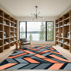 Geometric Salmon and Slate Abstract Interlocking Rug