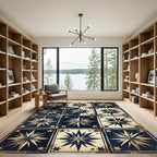 Vintage Nautical Navy Gold Compass Grid Rug