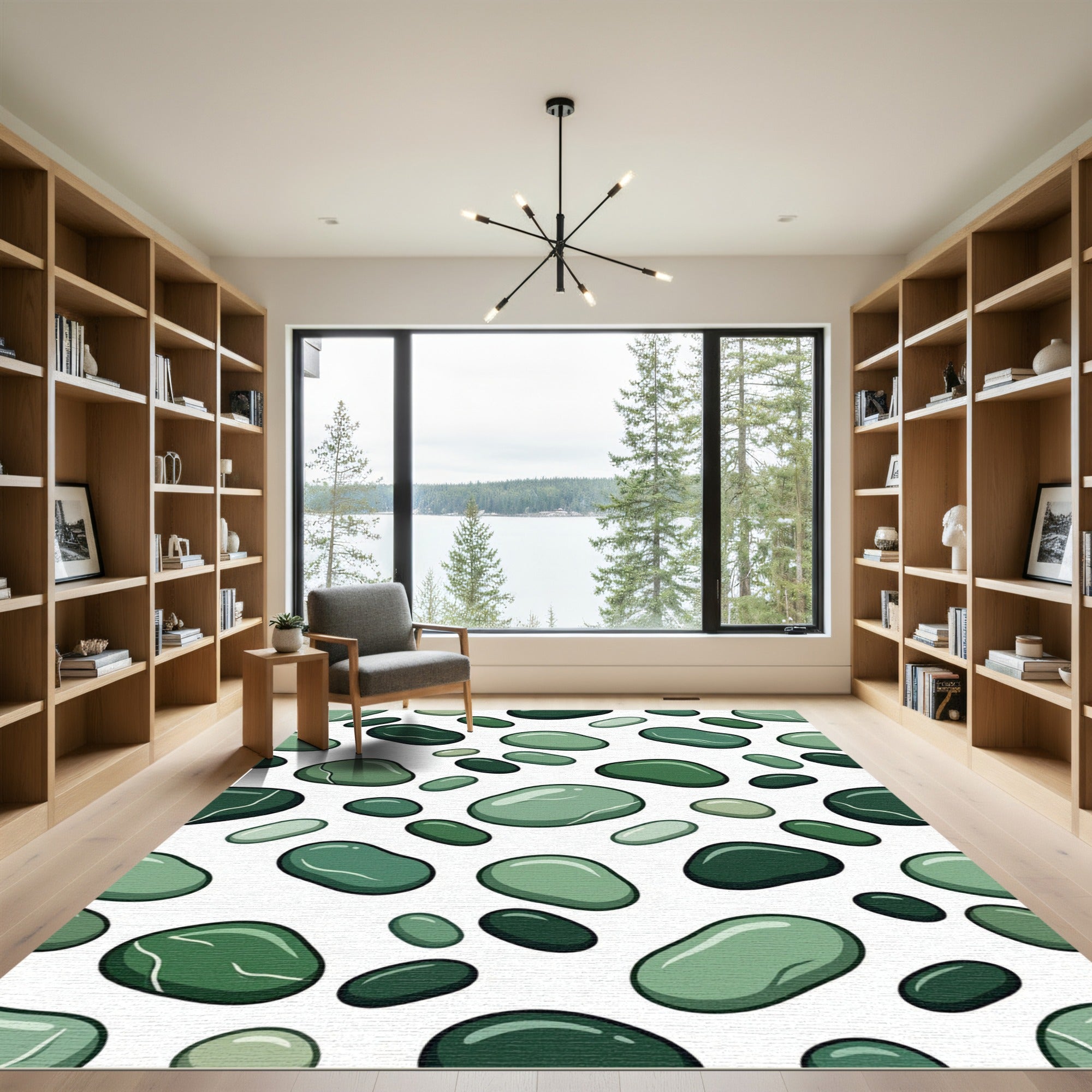 Verdant Green Pebble Medley Abstraction Rug