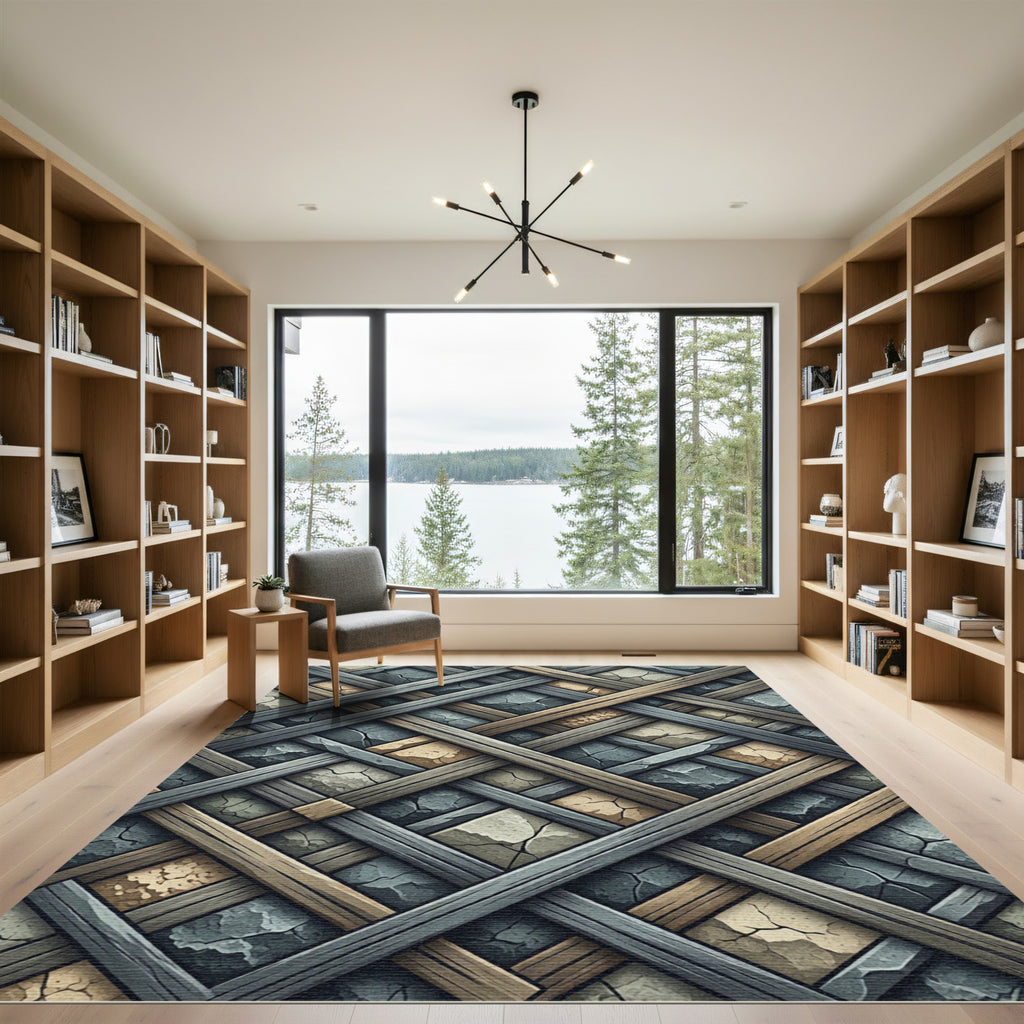 Woven Stone Gray and Golden Lattice Rug