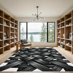 Modern Black Interwoven Metallic Ribbon Rug