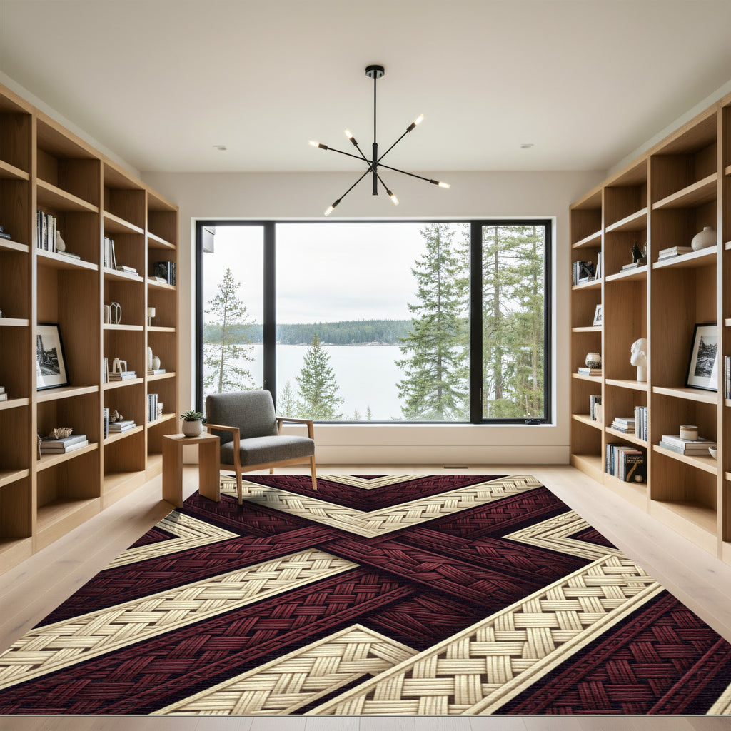 Woven Burgundy Cream Geometric Overlay Rug