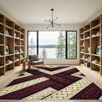Woven Burgundy Cream Geometric Overlay Rug