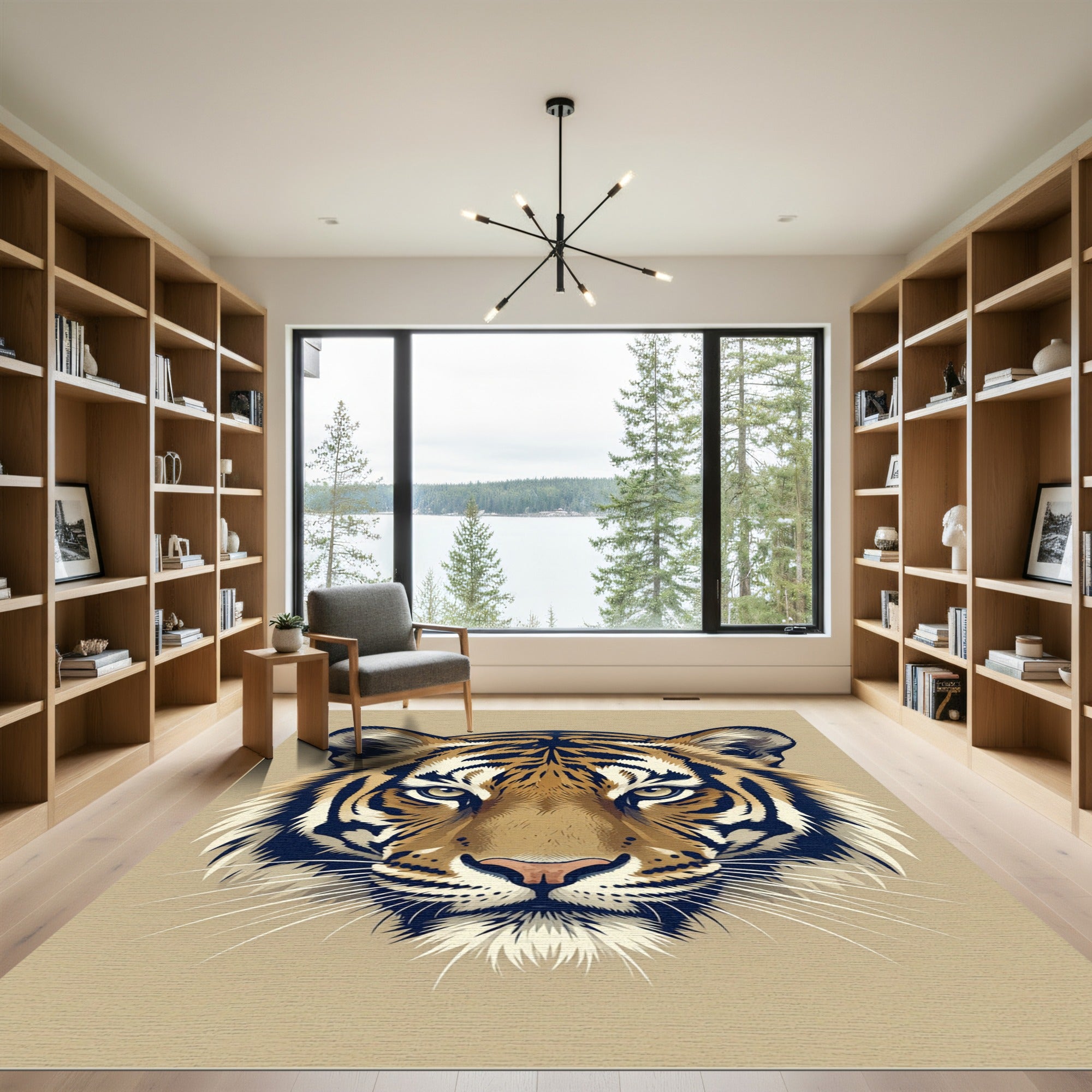Majestic Symmetrical Orange Tiger Portrait Rug