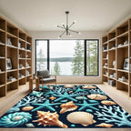 Teal Starfish Coral Shell Medley Rug