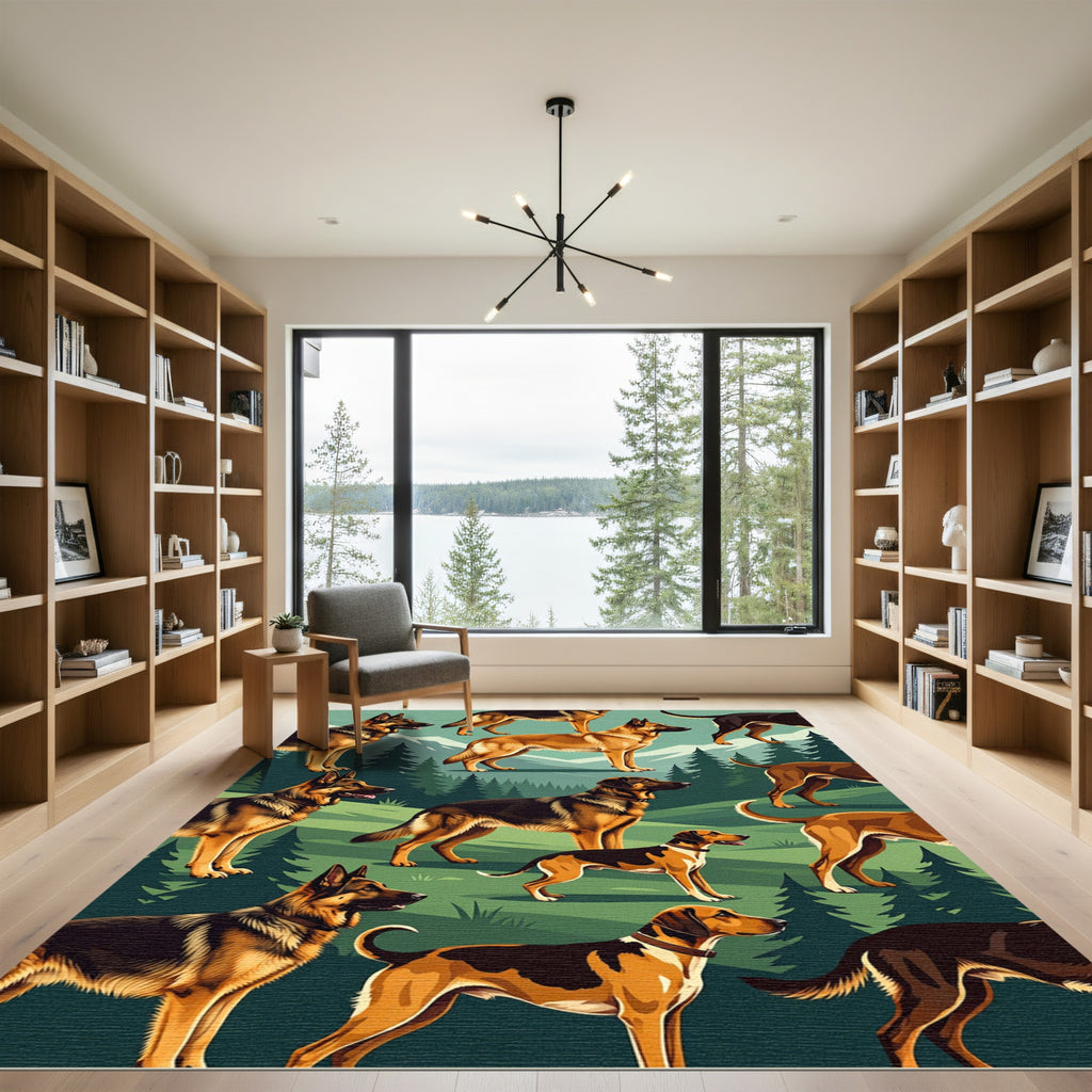 Majestic German Shepherd Mountain Forest Scene Rug