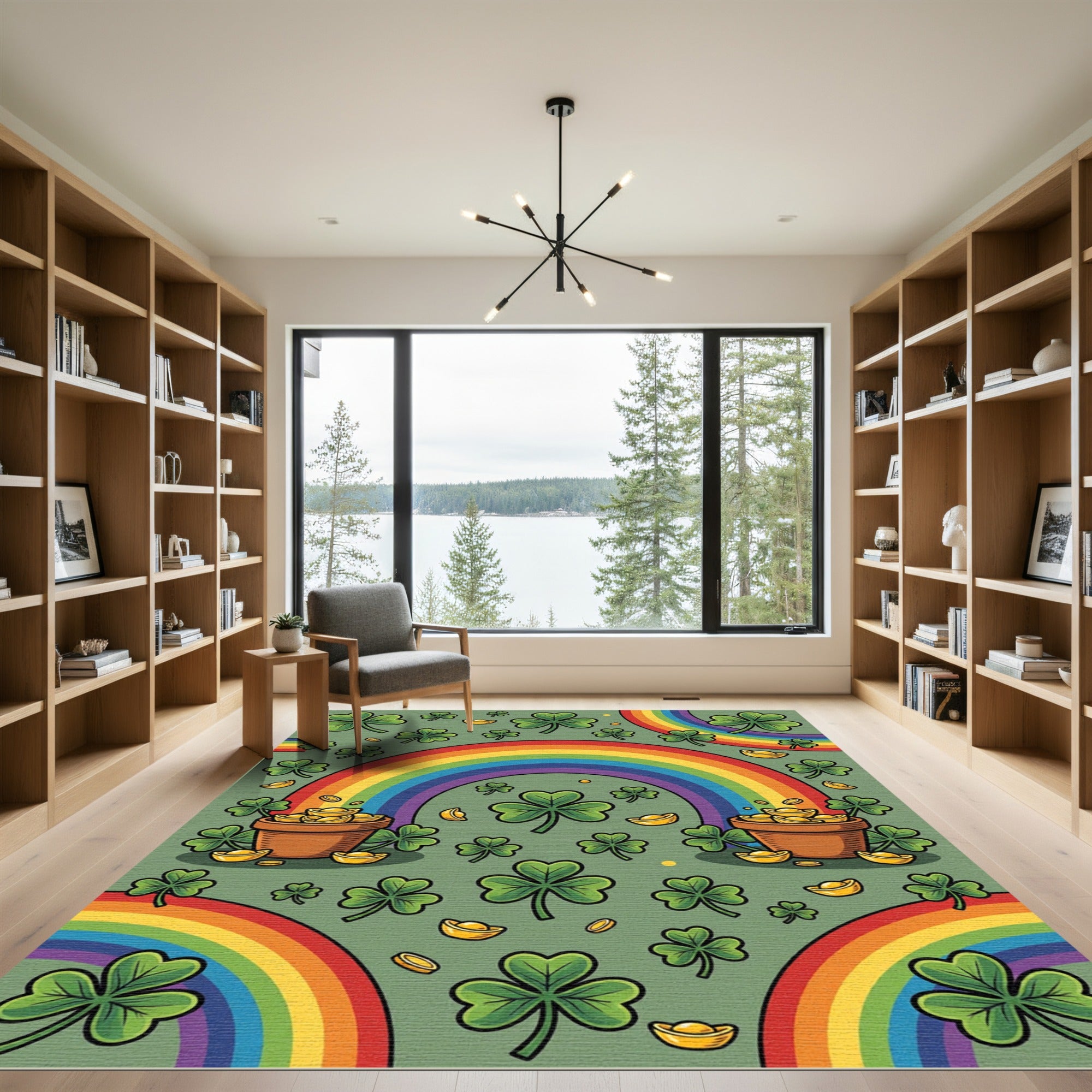 Vibrant Lucky Shamrock Rainbow Gold Rug