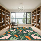 Whimsical Rabbit and Garden Carrot Illustration Rug
