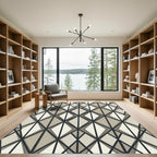 Modern Neutral Geometric Diamond Grid Rug