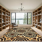 Earthy Tan Floral Concentric Circles Rug