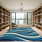 Abstract Blue Curved Wave Flow Rug