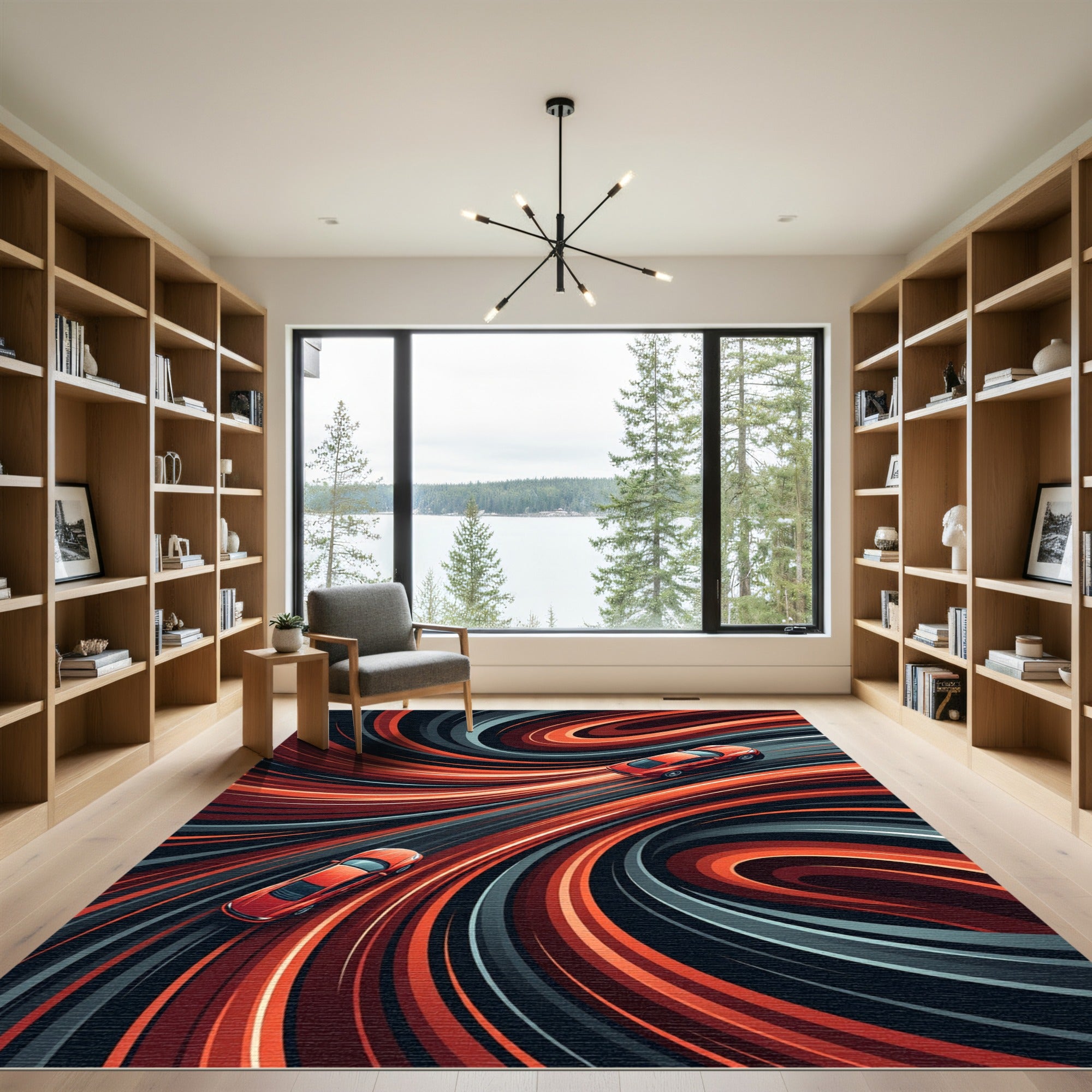Abstract Crimson Flowing Motion Rug