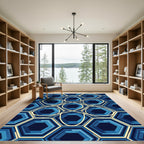 Modern Deep Blue Geometric Hexagon Flow Rug